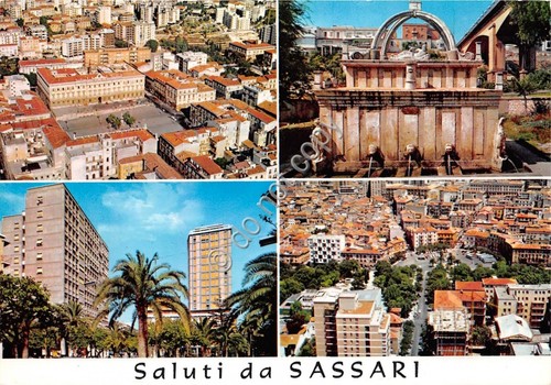 Cartolina Sassari Saluti da Vedutine vista dall'alto (Altre tematiche)
