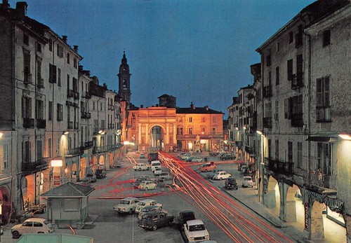 Cartolina Savigliano Piazza Santa Rosa Notturno 1967