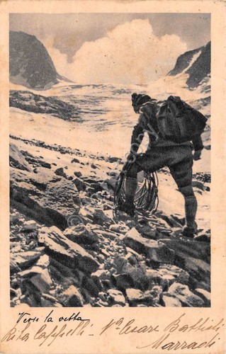 Cartolina Scalatore verso la Vetta Rifugio Cesare Battisti 1939