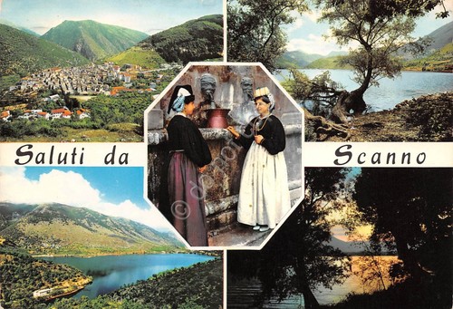 Cartolina Scanno 5 vedute panorama e donne in abiti tradizionali …
