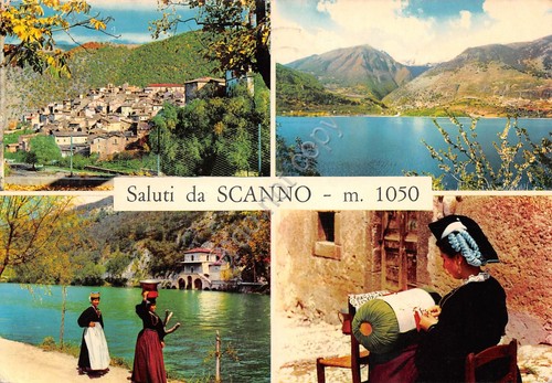 Cartolina Scanno vedute animata 1975 abiti tradizionali (L'Aquila)