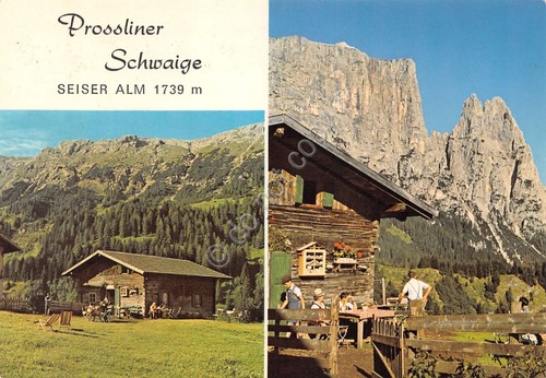 Cartolina Schlerngebiet Jausenstation Prossliner Schwaige baite Timbro anni '80