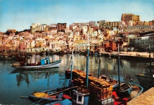 Cartolina Sciacca Terme panorama e porto 1976