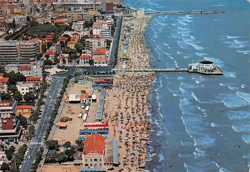 Cartolina Senigallia panorama aereo della spiaggia anni '70