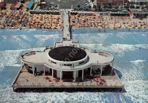 Cartolina Senigallia panorama aereo rotonda timbro esposizione filatelia Milano