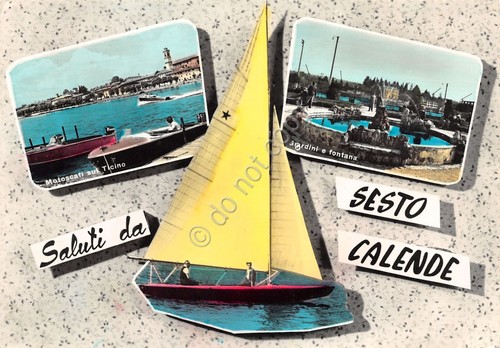 Cartolina Sesto Calende vedute 1960 colorata