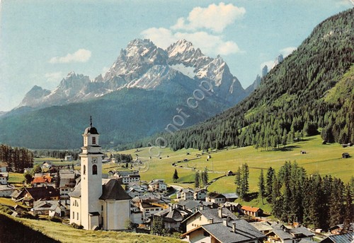 Cartolina Sesto Pusteria paese e panorama 1988