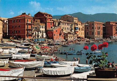 Cartolina Sestri Levante baia del Silenzio spiaggia animata barche 1987 …