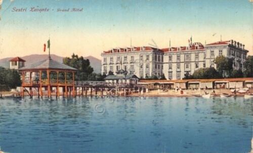 Cartolina Sestri Levante Grand Hotel illustrata 1928 segnata