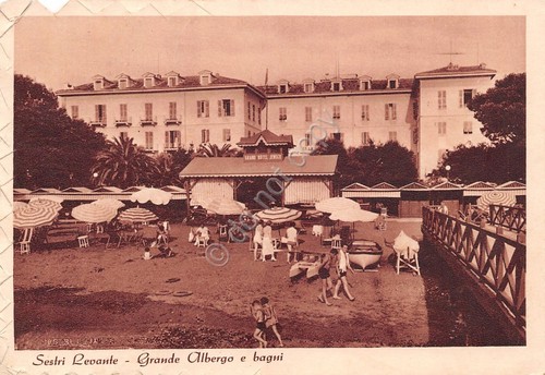 Cartolina Sestri Levante Grande Albergo e Bagni animata 1942 bordo …