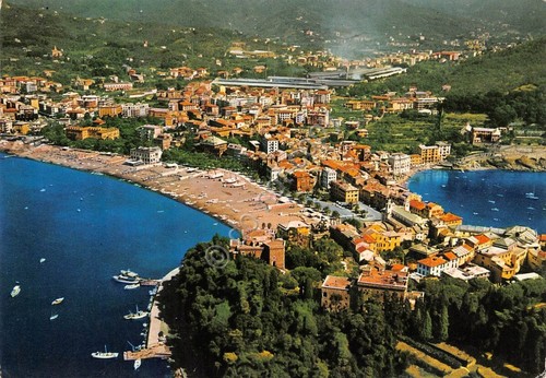 Cartolina Sestri Levante Panorama aereo con i due mari 1975