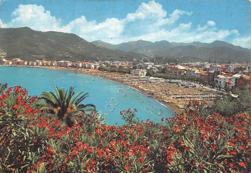 Cartolina Sestri Levante Panorama spiaggia dall'alto 1982
