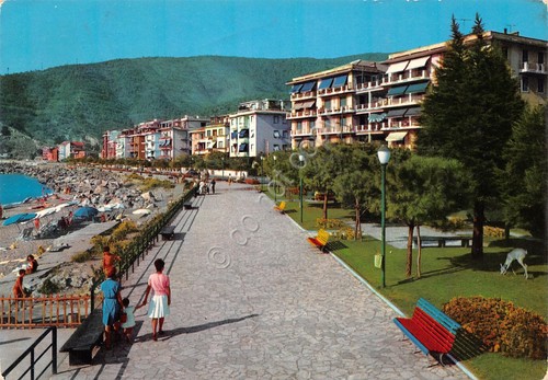 Cartolina Sestri Levante passeggiata lungomare animata 1971 timbro targhetta
