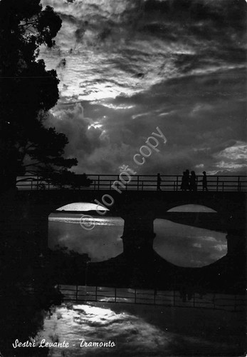 Cartolina Sestri Levante Tramonto ponte passeggiata anni '50