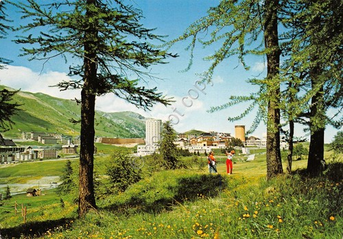 Cartolina Sestriere campo da golf animata Panorama Parziale (Torino)