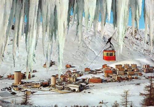 Cartolina Sestriere Funivia Alpette panorama paese 1966