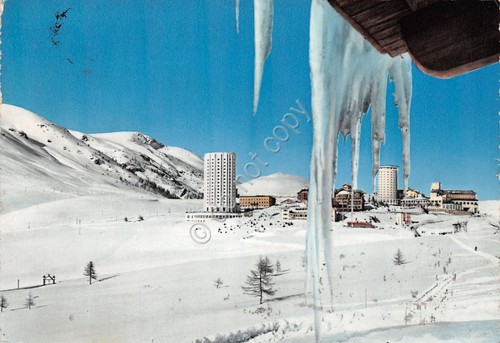 Cartolina Sestriere panorama 1957 timbro incontri col libro (Torino)