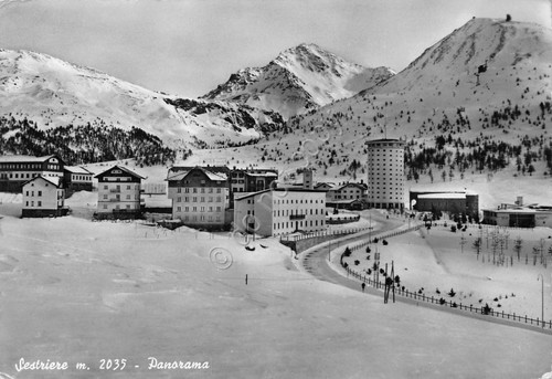 Cartolina Sestriere panorama 1959 (Torino)