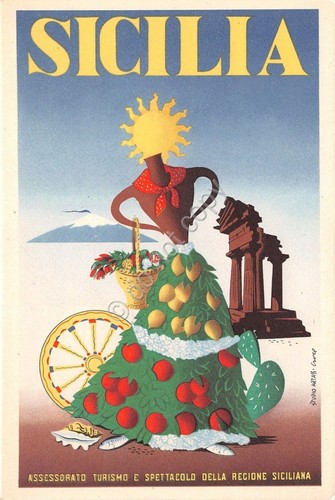 Cartolina Sicilia Assessorato Turismo Regione Illustrata Studio Artass