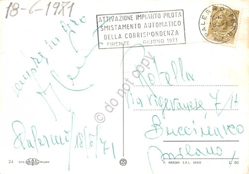 Cartolina Sicilia vedute timbro a targhetta pilota smistamento automatico 1971