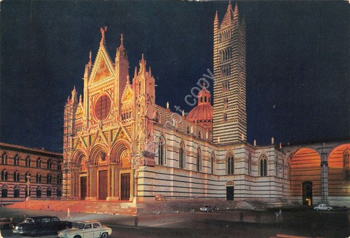 Cartolina Siena Cattedrale Notturno auto 1966
