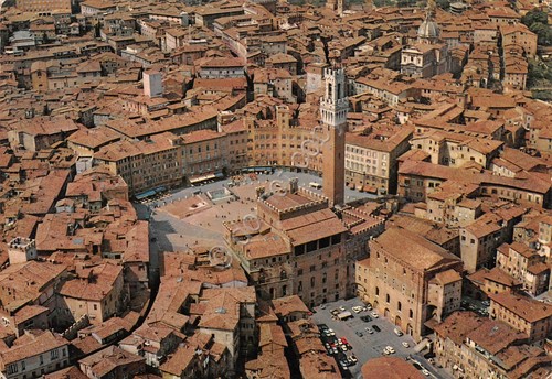Cartolina Siena panorama aero città Piazza Mercato Palazzo Pubblico 1981