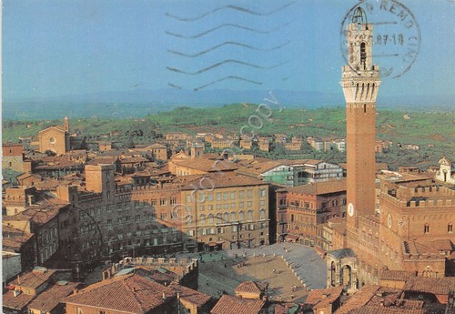Cartolina Siena Piazza del Campo Palazzo Comunale vista dall'alto