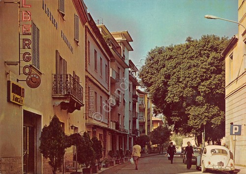 Cartolina Sinalunga Via Umberto I Albergo Ristorante SIP animata anni …