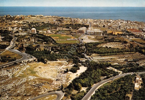 Cartolina Siracusa panorama aereo zona archeologica anni '70