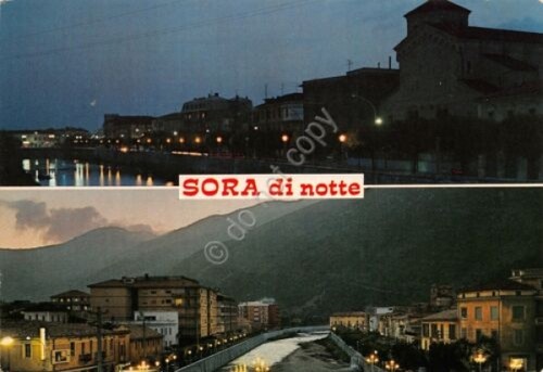 Cartolina Sora panorama notturno due vedute 1987 (Frosinone)