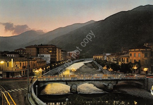 Cartolina Sora Ponte di Napoli e Fiume Liri case tramonto