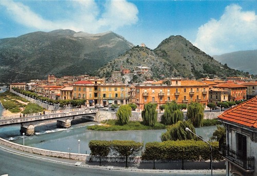 Cartolina Sora Ponte di Napoli e Fiume Liri panorama case