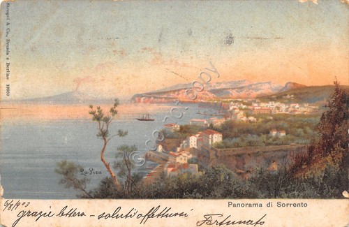 Cartolina Sorrento panorama illustrata 1903