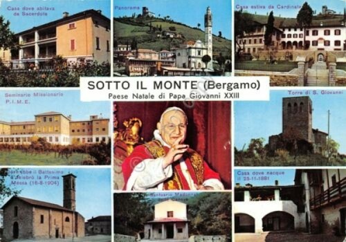 Cartolina Sotto il Monte Bergamo vedute Papa Giovanni XXIII 1965