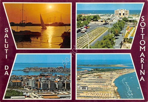 Cartolina Sottomarina vedute panorama aereo spiaggia città 1974 (Venezia)