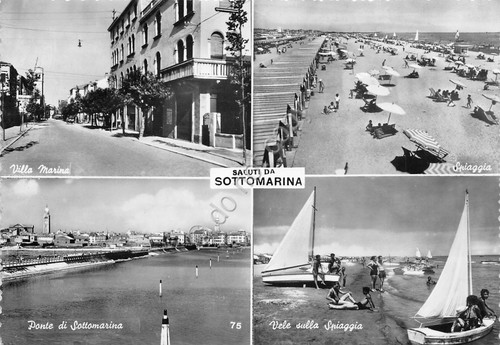 Cartolina Sottomarina Vedute varie spiaggia ponte Villa Marina