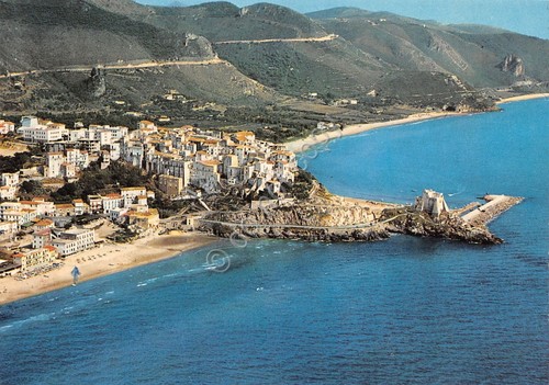Cartolina Sperlonga panorama aereo dal mare anni '90