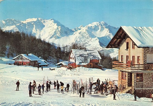 Cartolina Sportinia panorama 1969 sci sciatori bar