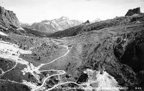 Cartolina Strada delle Dolomiti al Passo Falzarego 1953 (Belluno)