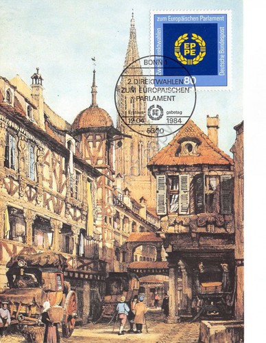 Cartolina Strassburg Gasthof und Poststation zum raben timbro filatelico 1984