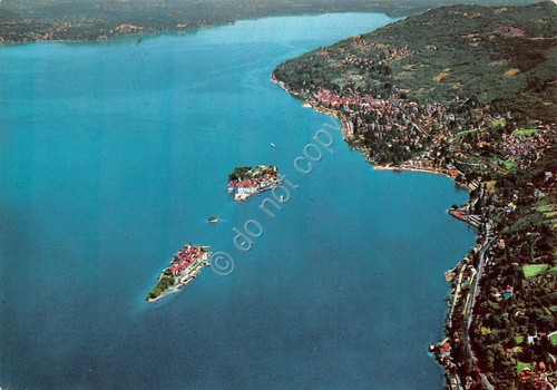 Cartolina Stresa Isole Borromee Panorama aereo anni '70 (Verbania)