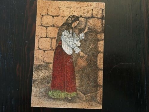 Cartolina sughero Oliena costume tradizionale femminile 1970 Viaggiata