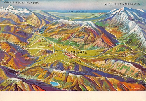 Cartolina Sulmona e la sua valle mappa anni '80