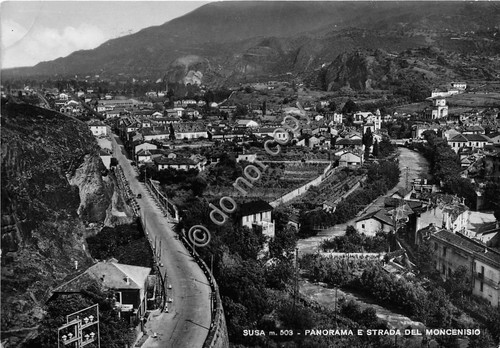 Cartolina Susa Panorama strada Moncenisio 1954