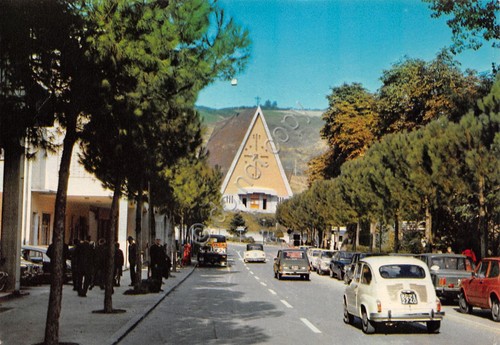 Cartolina Tabiano Viale delle Terme e Chiesa Sacro Cuore auto …