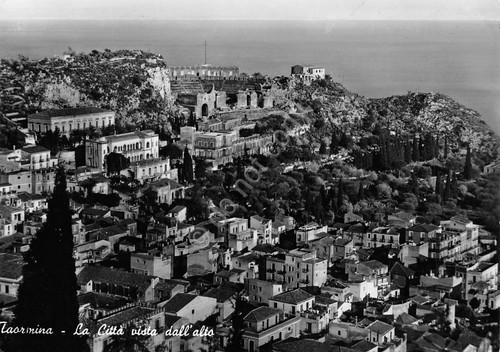 Cartolina Taormina Panorama dall'alto 1956