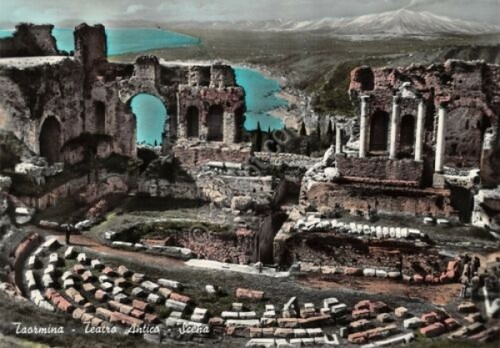 Cartolina Taormina Teatro Greco colorata
