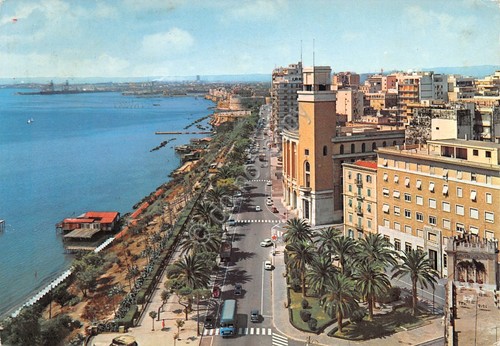Cartolina Taranto Lungomare Vittorio Emanuele dall'alto 1968