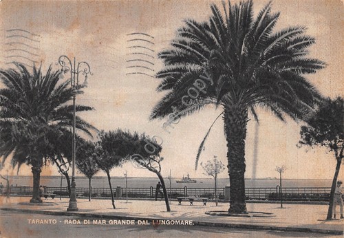 Cartolina Taranto Rada di Mar Grande da lungomare 1952