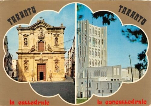Cartolina Taranto vedute Cattedrale e Concattedrale